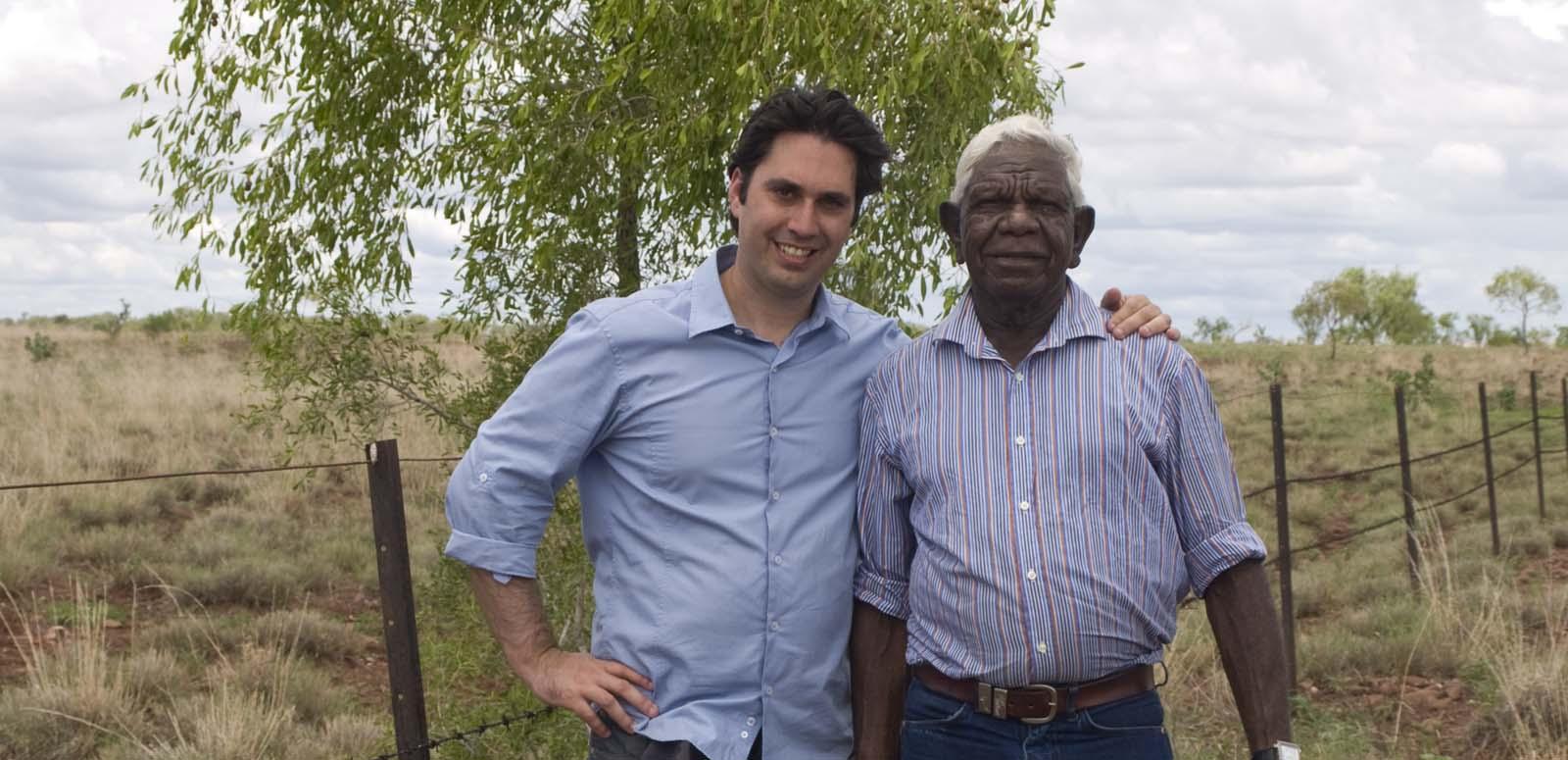 Chris Taylor with Gurindji elder Jimmy Wavehill along the Wave Hill Walk-Off route in the Northern Territory