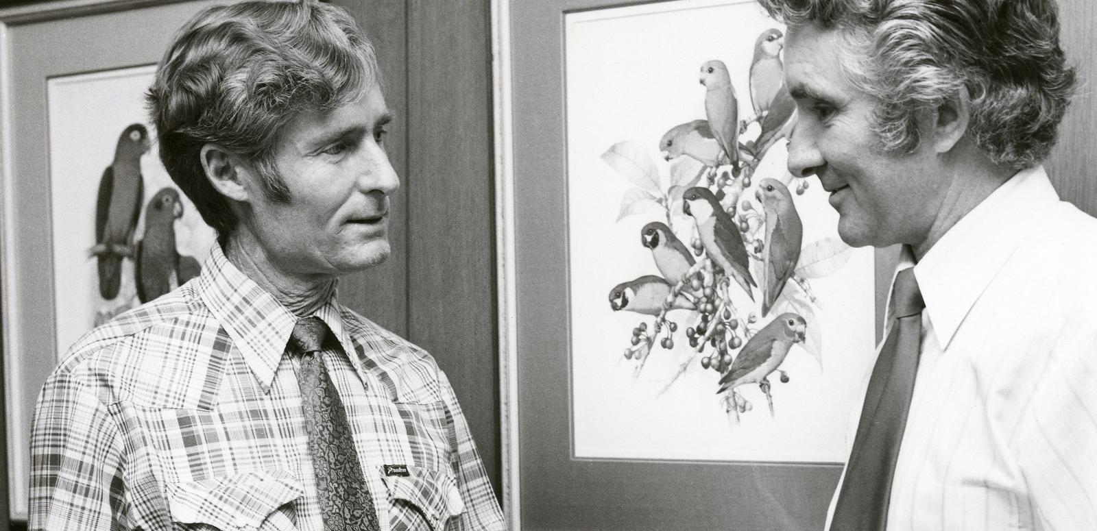 John Hutchinson with Peter Burgis of the National Library of Australia in 1980.