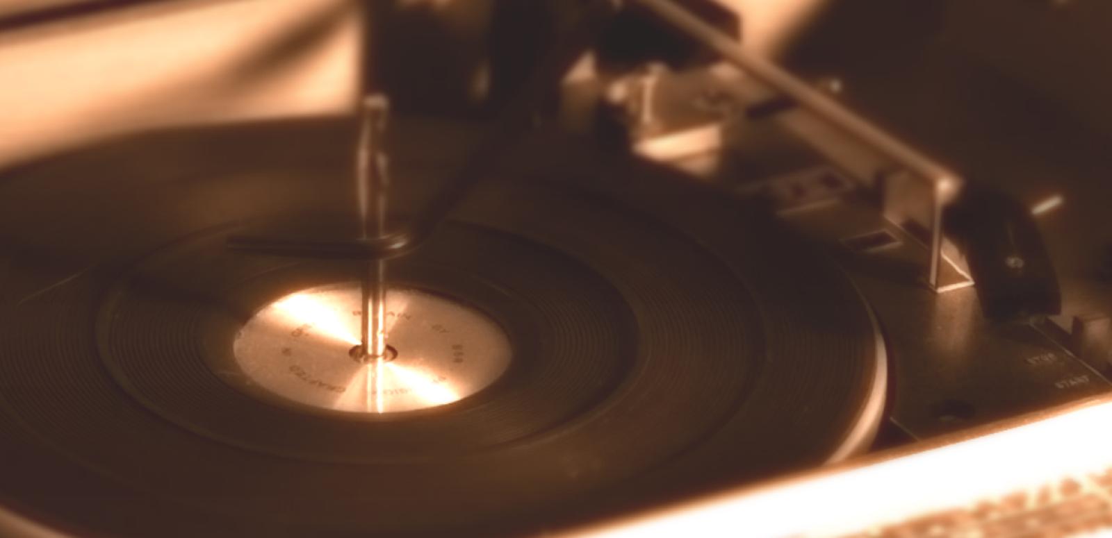Close-up of 1950s turntable for vinyl records