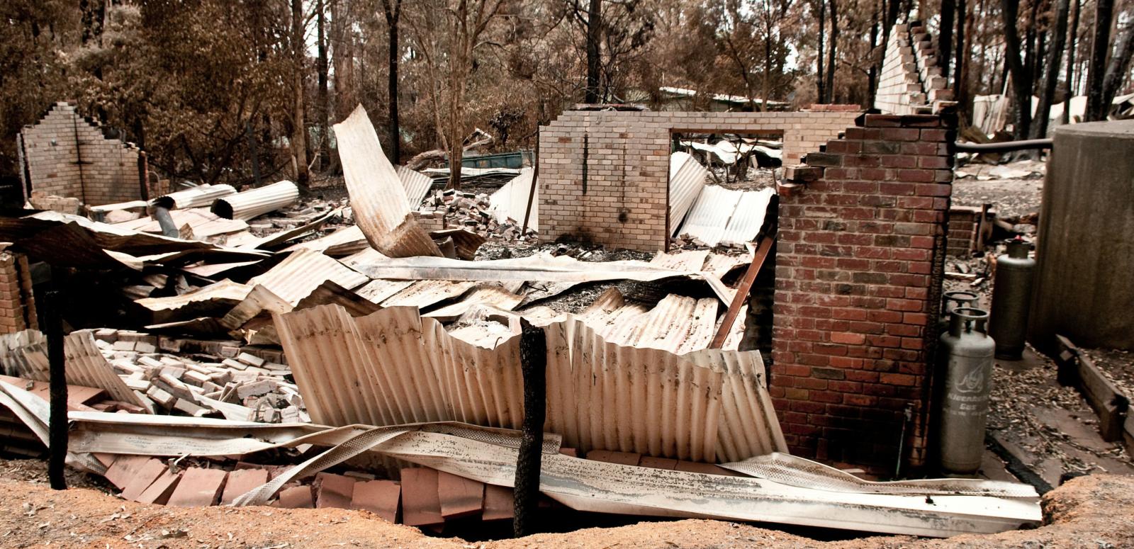 A destroyed property at Kinglake after the Black Saturday bushfires in 2009