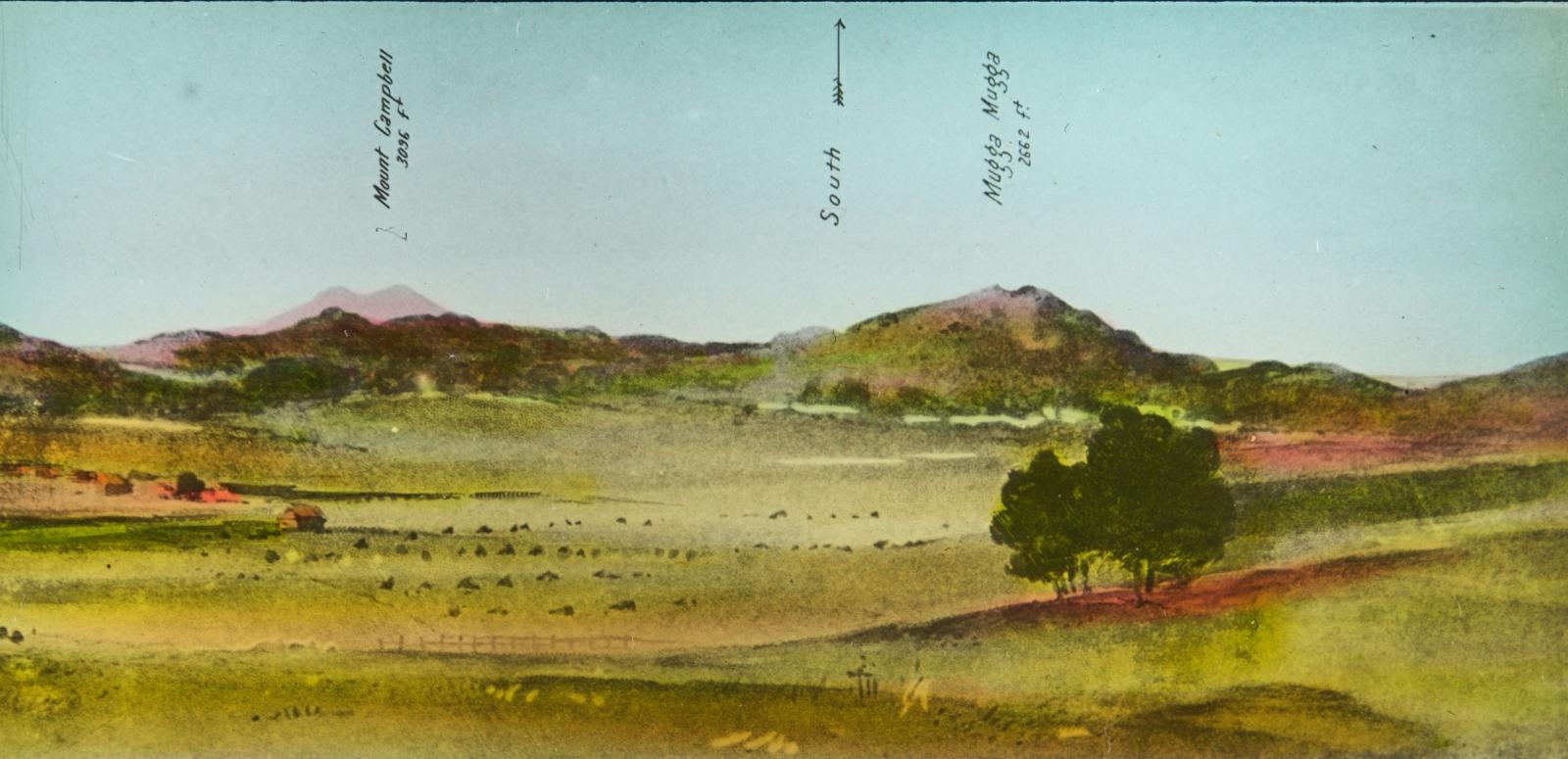 Painting of the Canberra landscape on a glass slide.