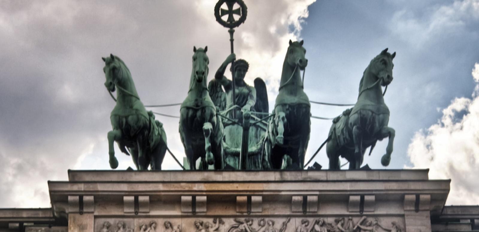 Bronze chariot rider and four horses atop the Brandenburg Gate