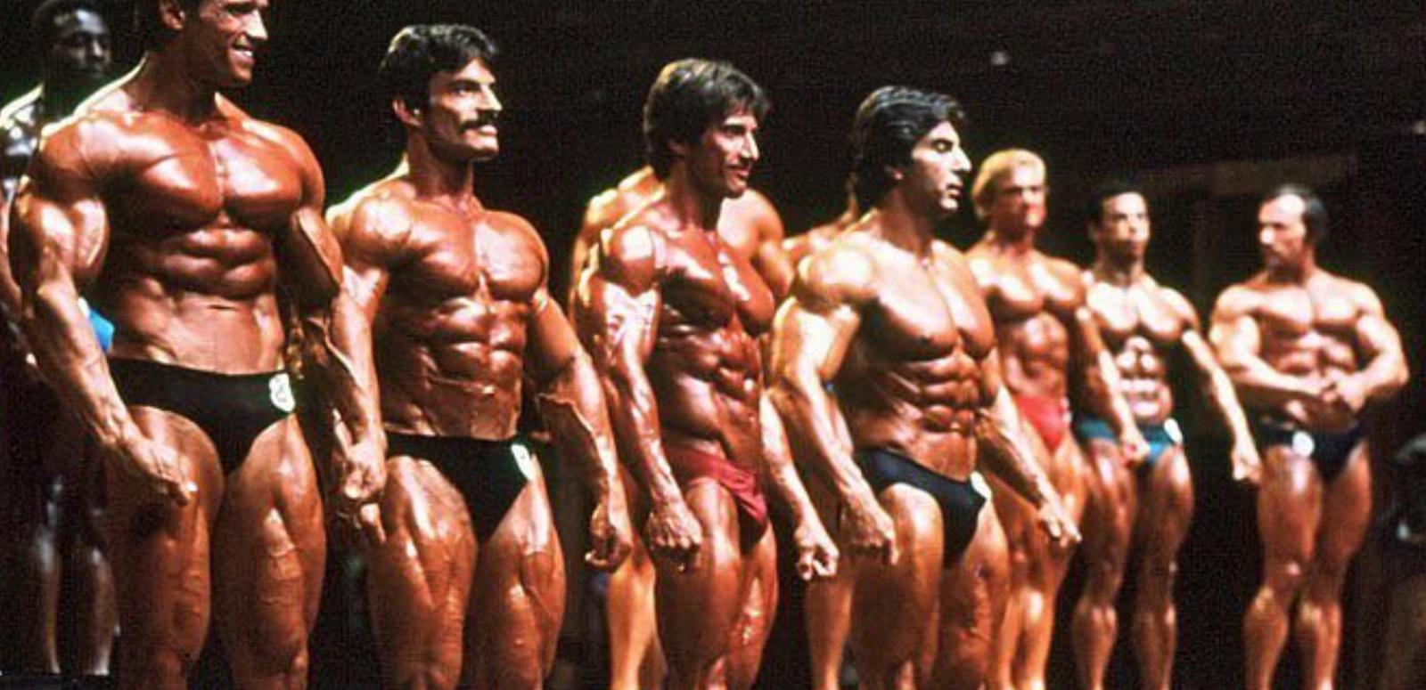 A row of bodybuilders