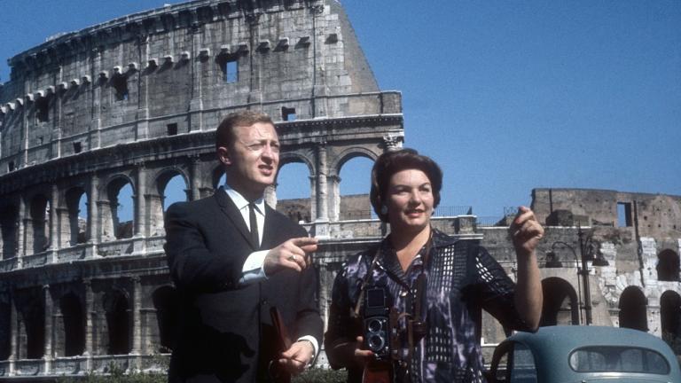 Graham Kennedy at the Colosseum, Rome with unknown woman