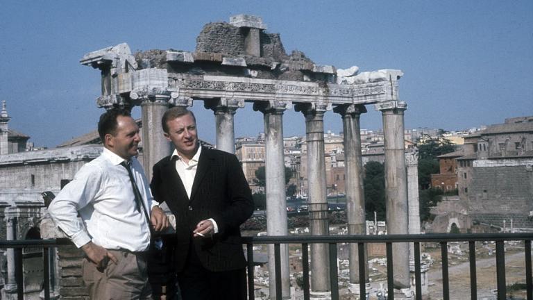 Graham Kennedy with unknown man overlooking the Roman Forum in Italy