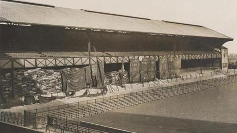A stand at a Rugby stadium in England, 1939.