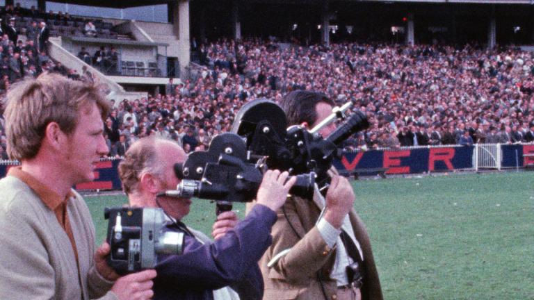 Cameramen lined up on the MCG for the 1970 AFL Grand final