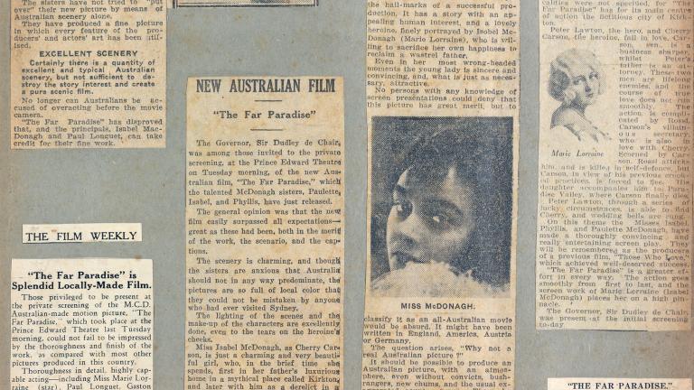 Page from an old scrapbook showing newspaper clippings from the 1920s.