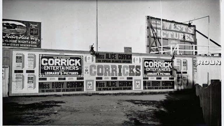 Billboards advertising the Corrick family of entertainers in Adelaide, October 1912.