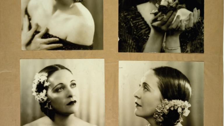 Page from a Cinesound Casting book showing 4 photographs a of young woman striking different poses