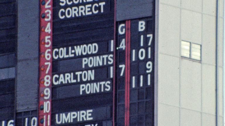 AFL scoreboard at full time on grand final day 1970. Carlton won over Collingwood 111 to 101.