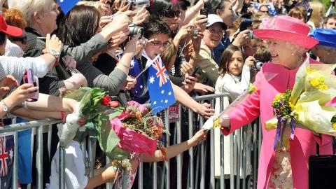 Queen Elizabeth II greeting crowds in Australia