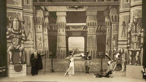 Cast members pose on stage during a prologue to a 1925 screening of The Ten Commandments in Queensland