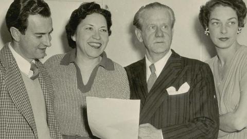 Radio producer Grace Gibson with colleagues John Saul, Lawrence H Cecil and Betty Barnard