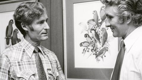 John Hutchinson with Peter Burgis of the National Library of Australia in 1980.