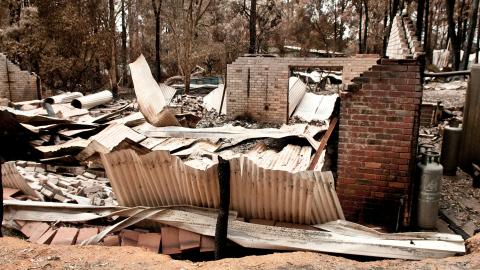 A destroyed property at Kinglake after the Black Saturday bushfires in 2009