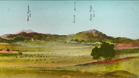 Painting of the Canberra landscape on a glass slide.