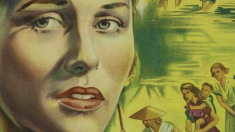 Cropped section of UK poster for A Town Like Alice showing close up of Virginia McKenna's face