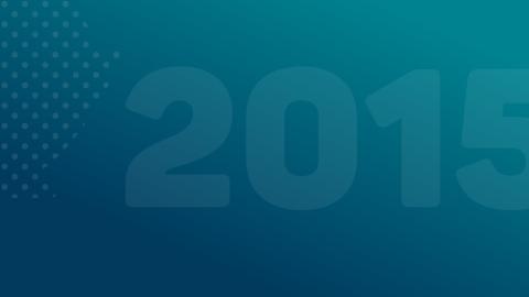 Graphic with gradient colours of teal and blue and the year 2015 and a series of dots partially over the top.