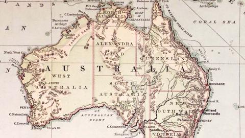 Detail of an antique map of Australia from 1878