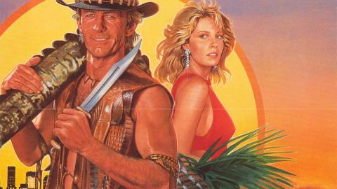 Paul Hogan and Linda Kozlowski in a poster from Crocodile Dundee