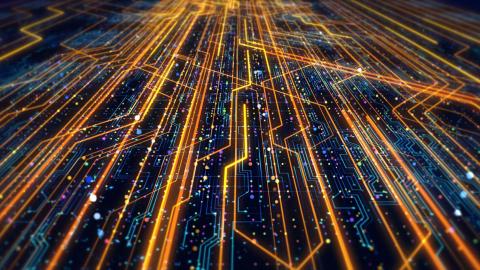 Futuristic circuit board render with blurred effect